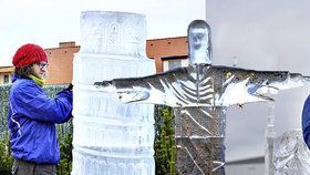 Umělci na Harfě tesali do ledu jako o závod: Sochy jim však letos doslova tály pod rukama
