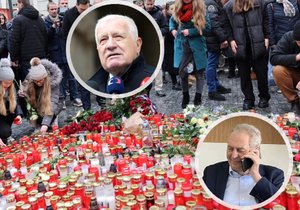 Soustrast s rodinami obětí střelby na FF UK vyjádřili i exprezidenti Klaus a Zeman.