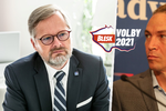 Lídr koalice Spolu Petr Fiala (ODS) a šéf Pirátů a koalice PirStan Ivan Bartoš (říjen 2021)