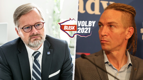 Lídr koalice Spolu Petr Fiala (ODS) a šéf Pirátů a koalice PirStan Ivan Bartoš (říjen 2021)