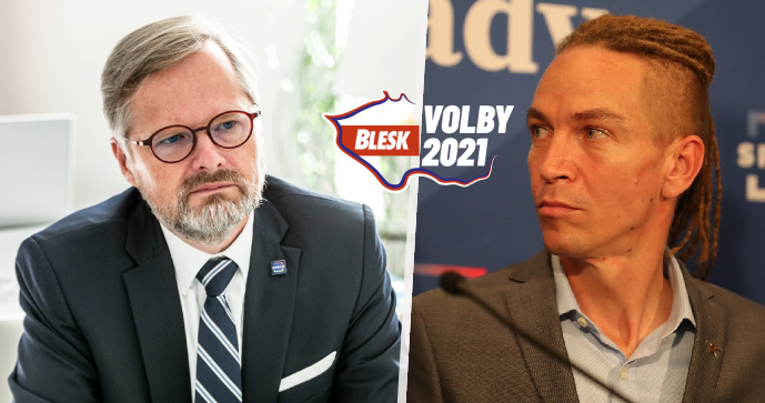 Lídr koalice Spolu Petr Fiala (ODS) a šéf Pirátů a koalice PirStan Ivan Bartoš (říjen 2021)