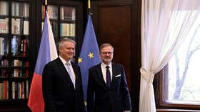 Premiér Petr Fiala (ODS) s generálním tajemníkem OECD Mathiasem Cormannem (30.3.2023)