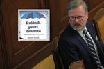 Premiér Petr Fiala (ODS) dostal "za uši" kvůli deštníku