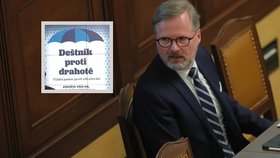 Premiér Petr Fiala (ODS) dostal "za uši" kvůli deštníku