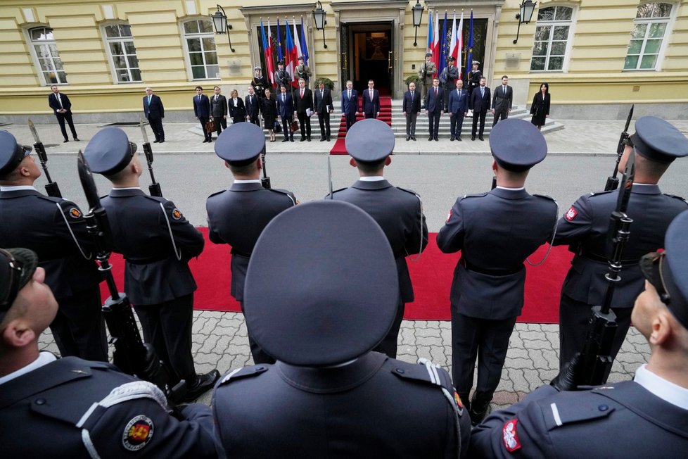 Premiér Polska Mateusz Morawiecki a premiér ČR Petr Fiala (ODS) na návštěvě ve Varšavě (29.4.2022)