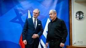 Petr Fiala (ODS) a Benjamin Netanjahu (25. 10. 2023)
