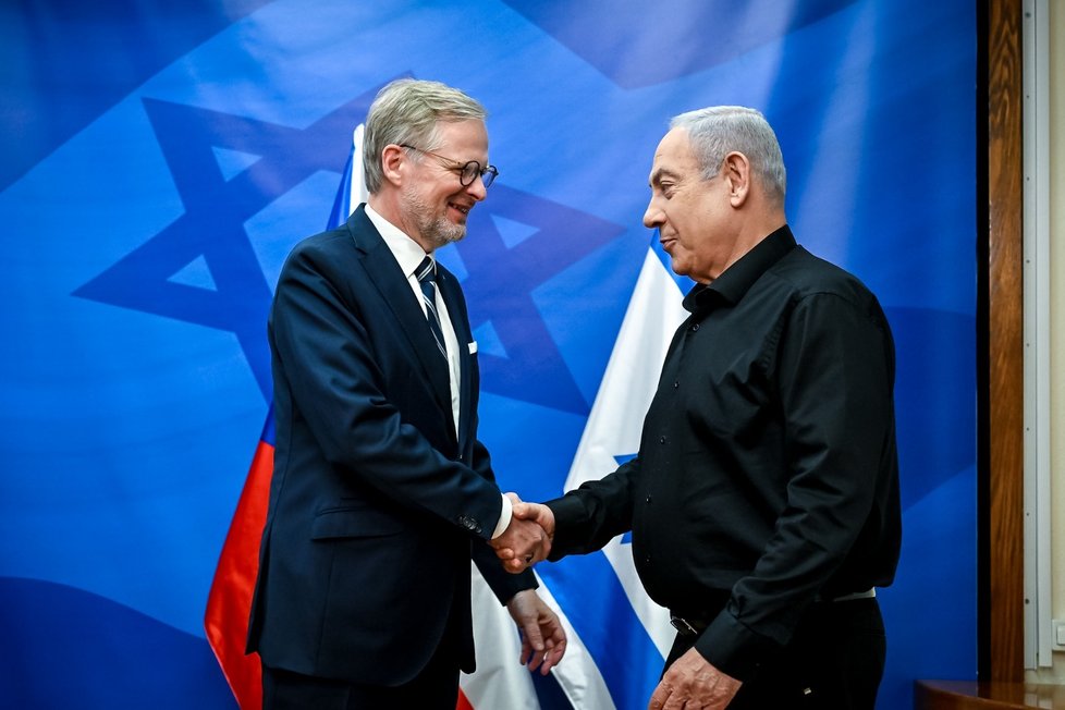 Petr Fiala (ODS) a Benjamin Netanjahu. (25. 10. 2023