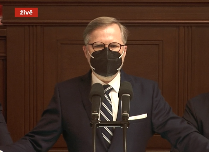 Premiér Petr Fiala při žádosti o důvěru vládě (11. 1. 2022)