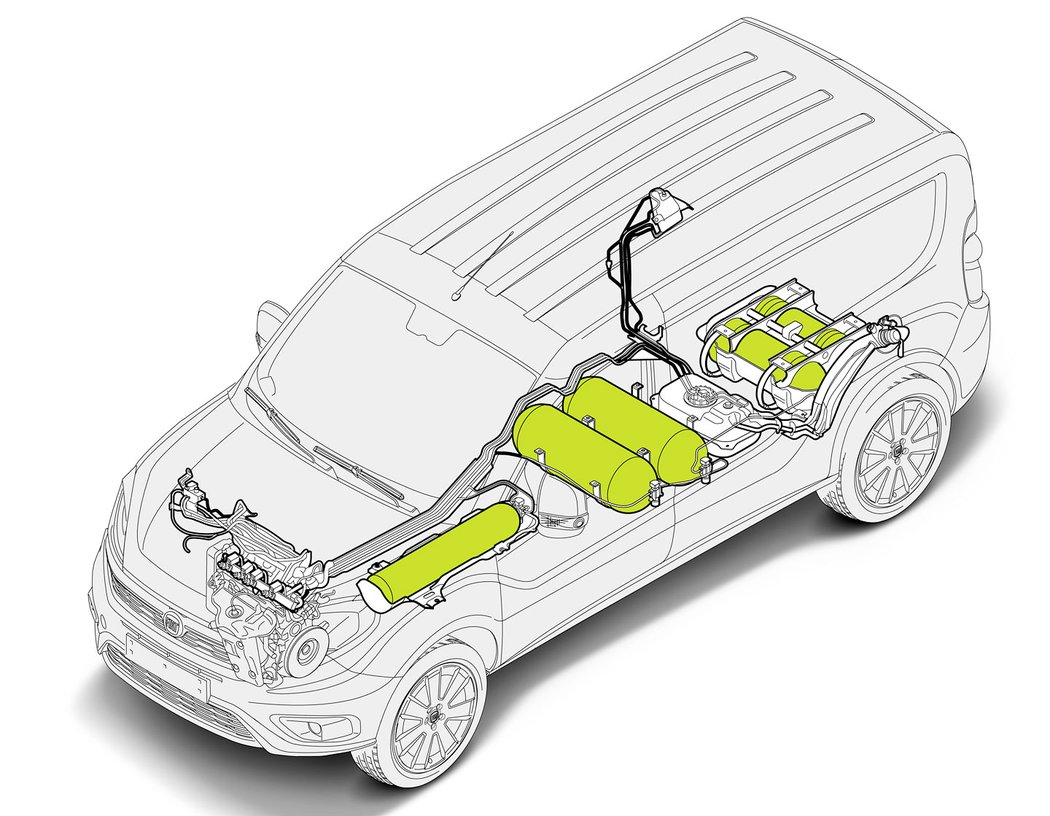 Doblo Maxi má včetně benzinové nádrže celkem šest nádob na palivo