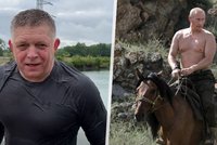 Fico na výročí atentátu: Po vzoru Putina ukázal svaly. Se psem si zaplaval v rybníku