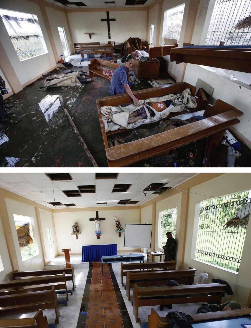 V kapli v Taclobanu uchovávali těla obětí. Dnes zase funguje jako svatostánek.