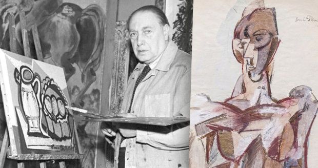 Emil Filla na historickém snímku z roku 1951 a jeho obraz Polopostava ženy vydržený za osm milionů