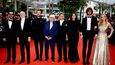 76. ročník Filmového festivalu v Cannes: Pauline Pollman, Diego Le Fur, Maiwenn, Johnny Depp, Pierre Richard, Benjamin Lavernhe, Pascal Greggory a Melvil Poupaud 