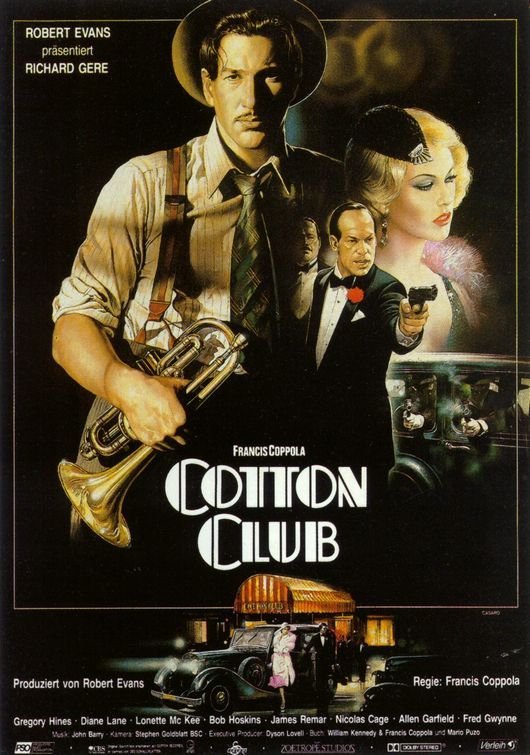 Cotton club (1984). Mladý hudebník Dixie Dwyer (Richard Gere) zachrání v New Yorku život jednomu z mafiánů, ale brzy se zaplete do problémů. To když se zamiluje do jeho milenky.