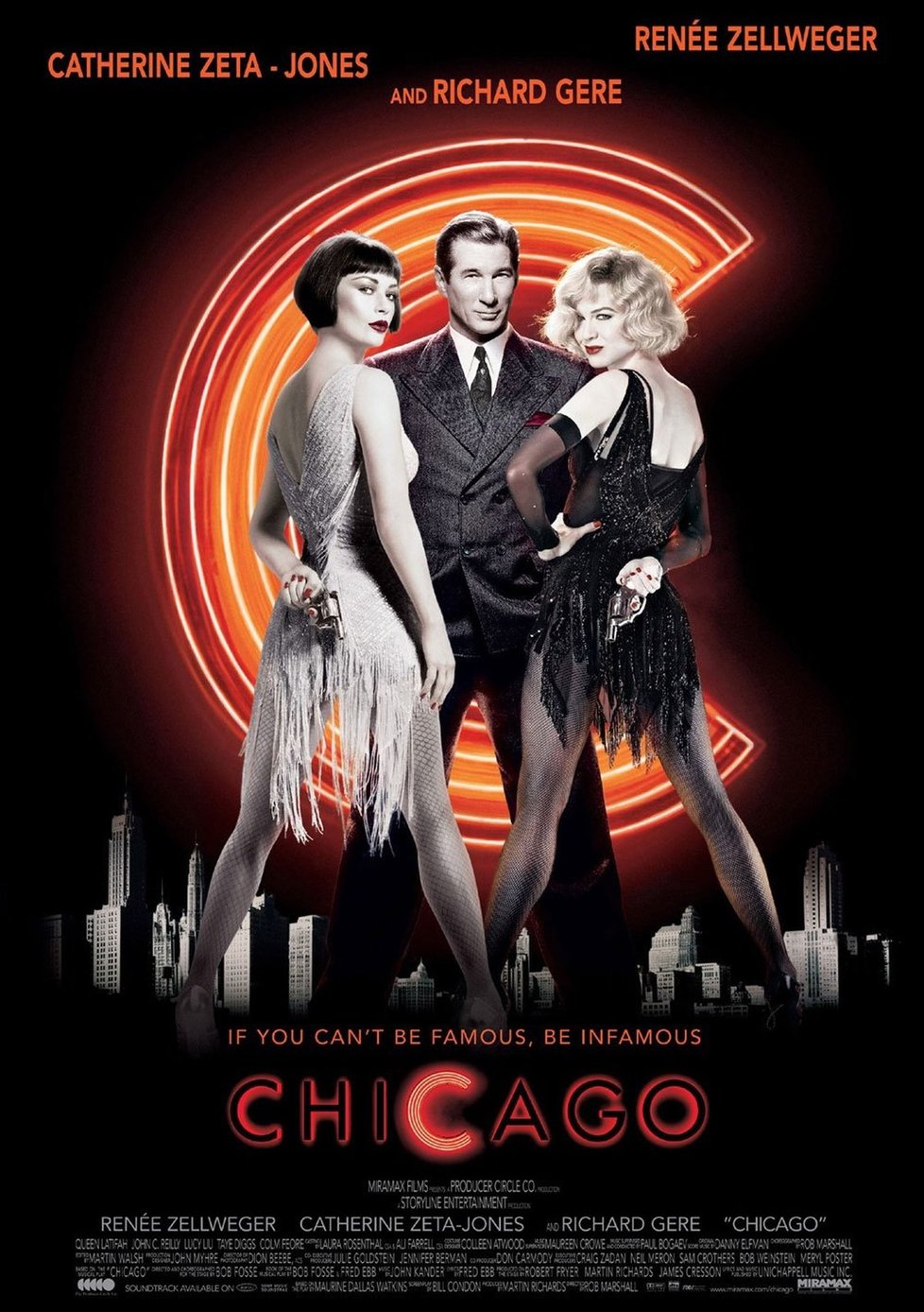 Chicago (2003). Muzikálová zpěvačka putuje do vězení za vraždu svého milence, ale i díky právníkovi, kterého hraje Richard Gere, se z ní stává miláček médií. Film získal šest Oscarů a Richard Gere za něj obdržel Zlatý glóbus pro nejlepšího herce.