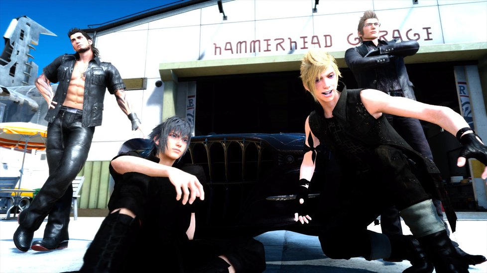 Zleva: Gladiolus, Noctis, Prompto a Ignis