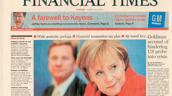 Merkelová se díky razantním škrtům dostala na první stránku listu Financial Times