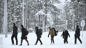 Migranti na hranicích Finska a Ruska.