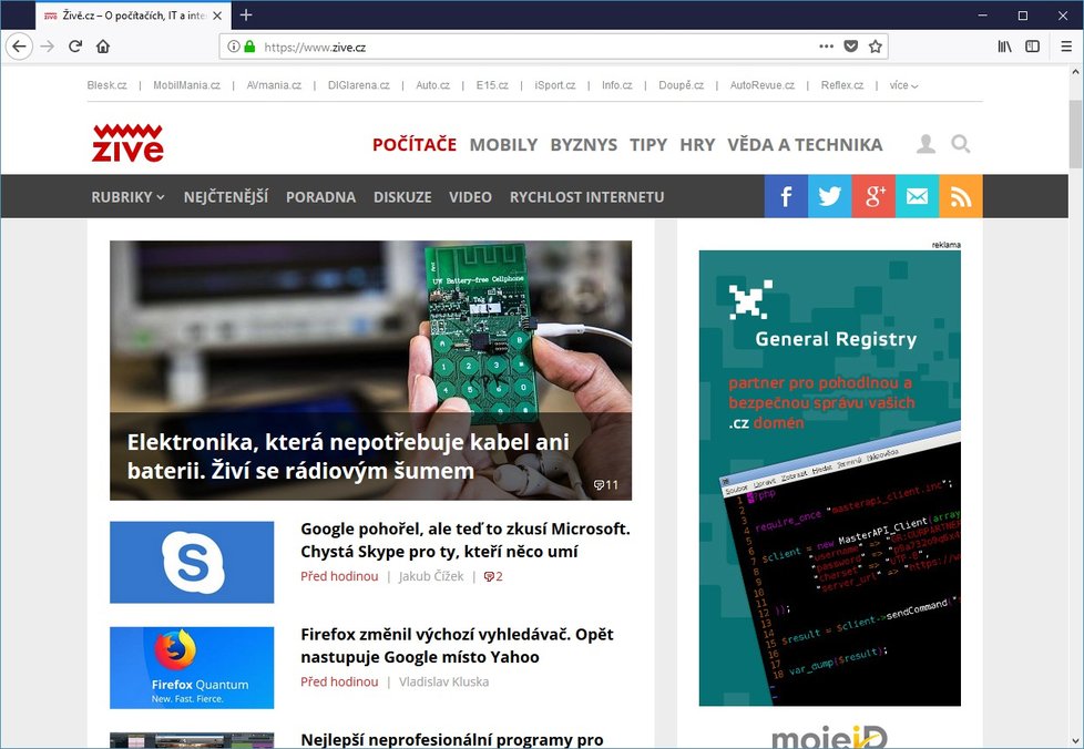 A tady už je Firefox Quantum v akci