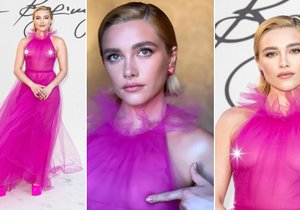 Florence Pugh v odvážných růžových šatech