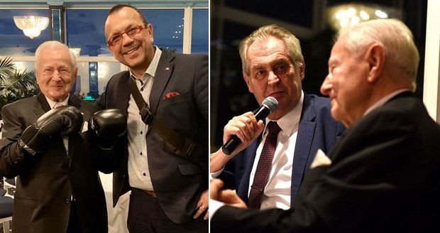 Zeman slavil s „atomovým dědkem“ Grégrem 90. Přinesl pero a „zaryl“ do Grety