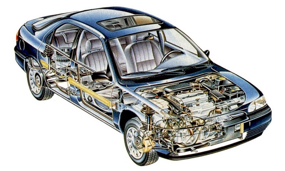 Ford Mondeo měl motor umístěný vpředu napříč a nezávislé zavěšení všech kol.