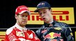 Příliš laskavě se na sebe Sebastian Vettel a Daniil Kvjat na stupních vítězů netvářili