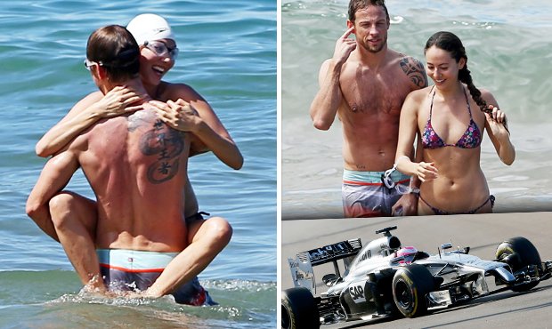 Pilot formule 1 Jason Button vyvezl svoji snoubenku Jessicu Michibatu na Havaj. V moři pak předváděli pořádné rodeo!