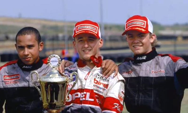 Závody motokár v roce 2000 (zleva): Lewis Hamilton, Robert Kubica a Nico Rosberg