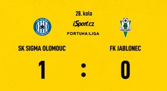 SESTŘIH: Olomouc - Jablonec 1:0. Sigma vyhrála i v deseti, rozhodl Chvátal