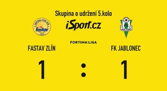 SESTŘIH: Zlín - Jablonec 1:1. Hostům k jistotě záchrany stačila remíza