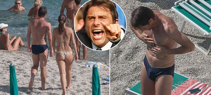 Trenér Chelsea Antonio Conte na dovolené s manželkou v Itálii něco ztratil? Ne, ne, jen hledal svého "ptáčka".