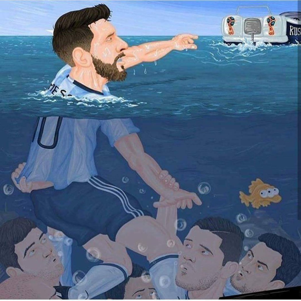 Lionel Messi dotáhl Argentinu na MS, jak znázorňuje i tato karikatura z Twitteru