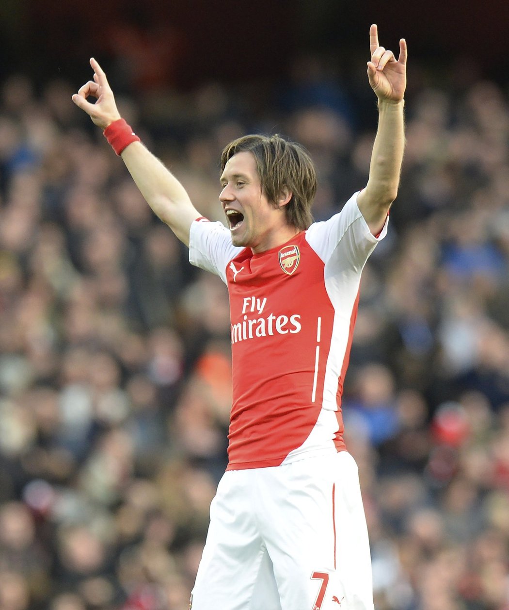 2014: Tomáš Rosický slaví gól v dresu Arsenalu