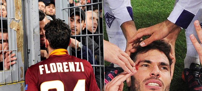 Fotbalisté AS Řím se po prohře museli omlouvat fanouškům, střelec Fiorentiny Mario Basanta se krvavě zranil při oslavách gólu