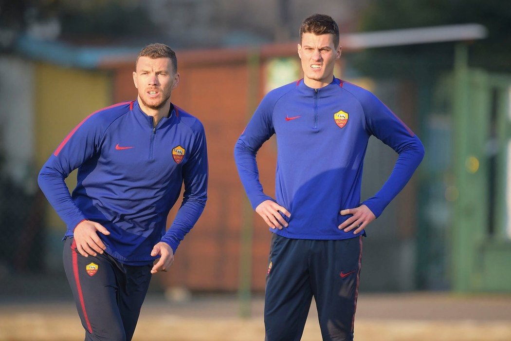 Edin Džeko a Patrik Schick na tréninku AS Řím