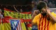 Obránce Barcelony Gerard Piqué si při odchodu z rozcvičení na stadionu Atlétika Madrid zacpal uši