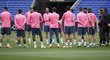 Fotbalisté Atlétika Madrid při předzápasovém tréninku v Lyonu před finále Evropské ligy
