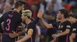 Fotbalisté Barcelony se radují z jediného gólu v Bilbau