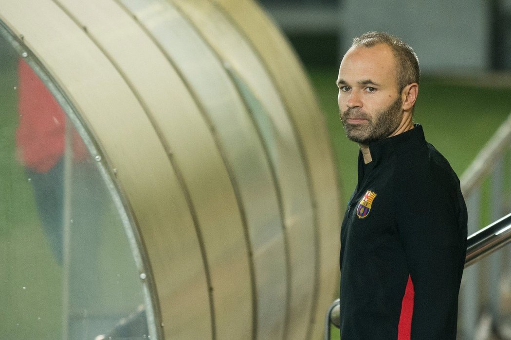 Andrés Iniesta během barcelonského tréninku