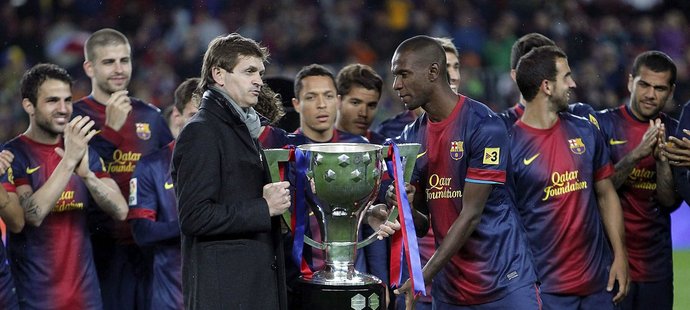 Takto ještě loni slavil Tito Vilanova titul s fotbalisty Barcelony