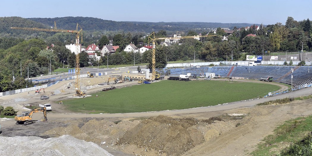 Současný stav stadionu Bazaly, kde hrál své zápasy Baník Ostrava