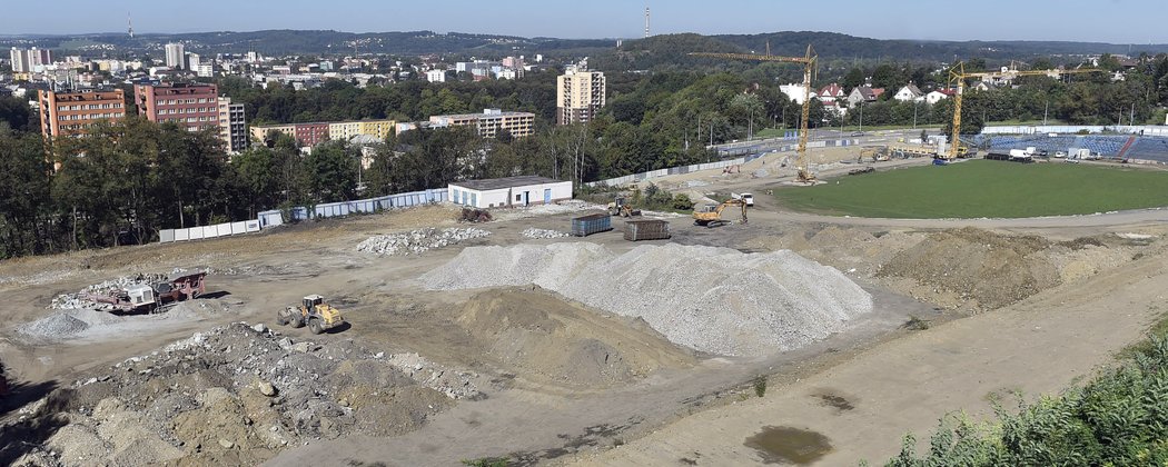 Současný stav stadionu Bazaly, kde hrál své zápasy Baník Ostrava