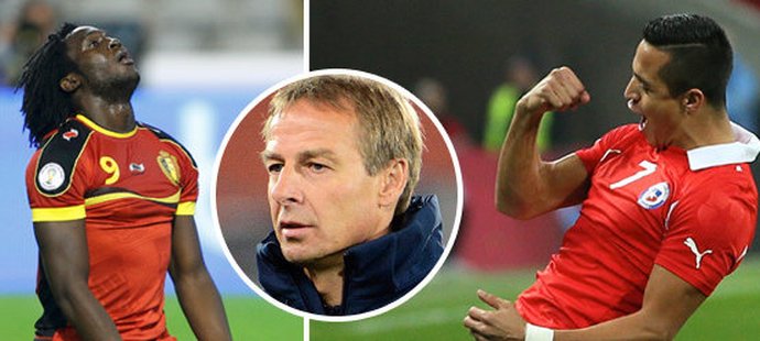 Fotbalisté Belgie i Chile na mistrovství světa určitě nebudou chtít zůstat do počtu. Stejně tak tým USA pod vedením trenéra Jürgena Klinsmanna (uprostřed).