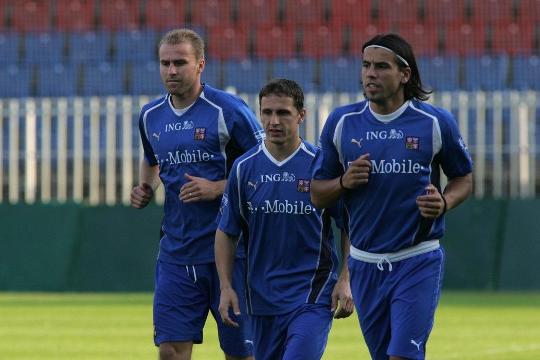 2005. Slavná trojice z Ostravy se prosadila také v reprezentačním dresu. Zleva René Bolf, Zdeněk Pospěch a Milan Baroš.