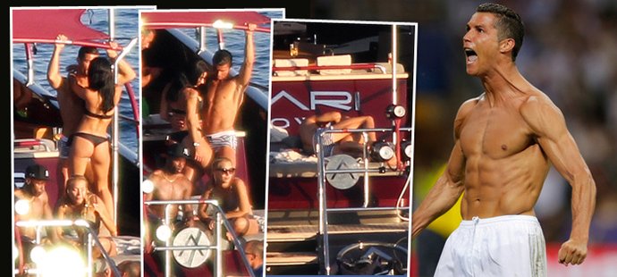 Fotbalista Cristiano Ronaldo se muchloval na jachtě. Partu kluků vyměnil za tmavovlasou prsatici.