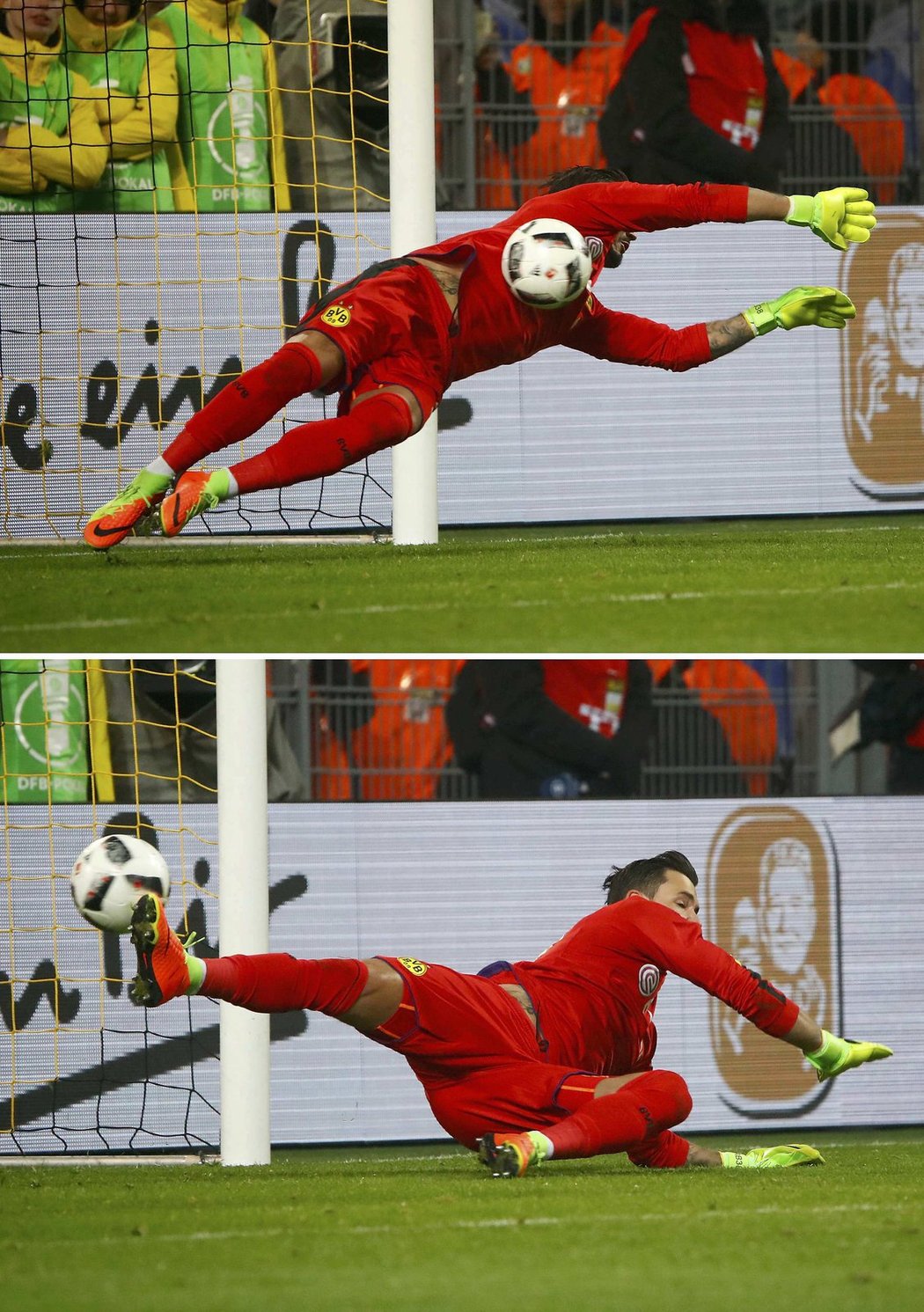 Brankář Dortmundu Roman Buerki se stal hrdinou penaltového rozstřelu proti Hertě Berlín