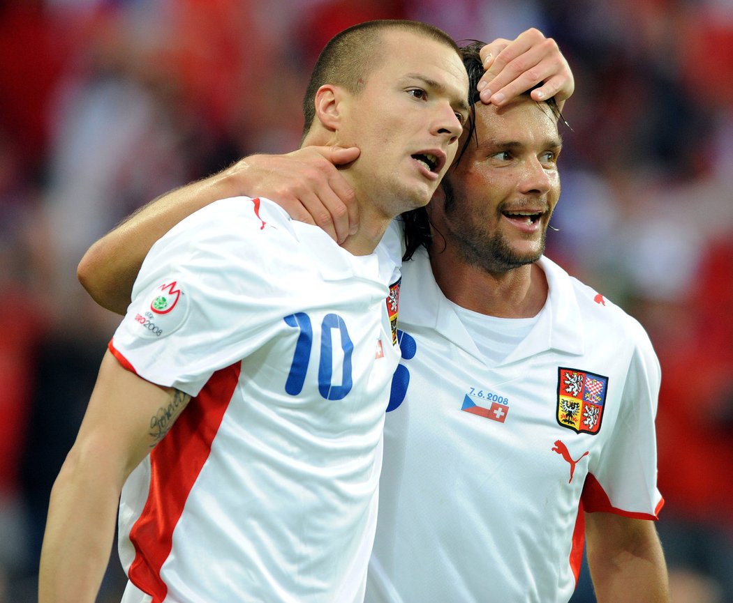 Baníkovské duo. Marek Jankulovski s útočníkem Václavem Svěrkošem na EURO 2008.