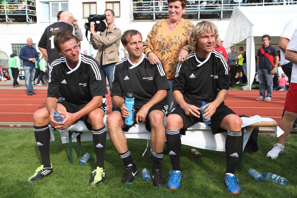 František Straka, Pavel Nedvěd a Karel Poborský v Hodoníně v roce 2012.