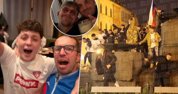 Fotbalisté si užili svůj zlatý mejdan až do rána. Řádili v ulicích a užili si diskotéku u sochy Jana Husa.